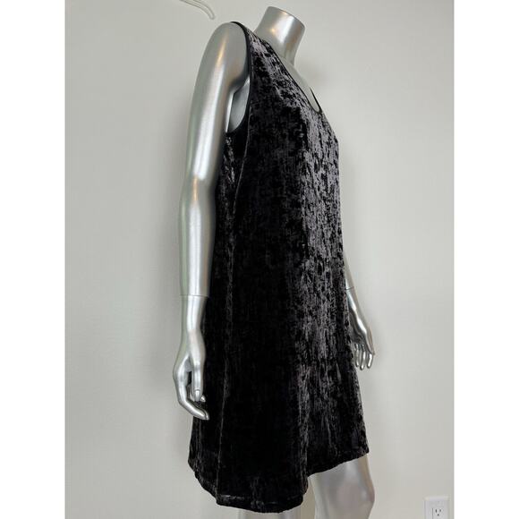 Eileen Fisher Mini Dress Crushed Velvet Black U Neck Shaped Iridescent S - Picture 3 of 8